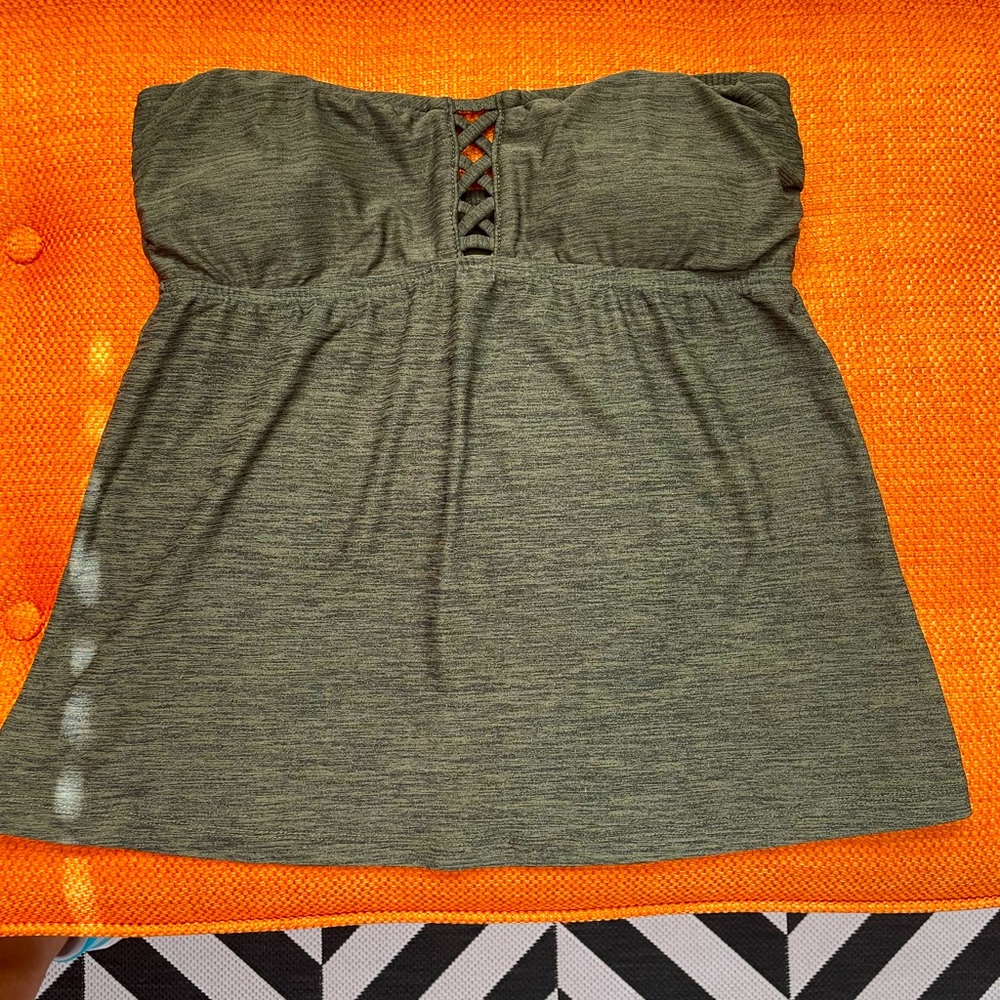 Dark Green Strapless Tankini Swim Top - Mossimo Small EUC
